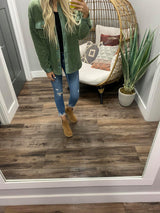 EVERGREEN BUTTON UP FLEECE SHACKET