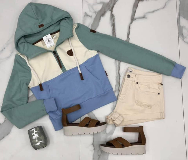 MINT AND BLUE 1/2 ZIP HOODIE