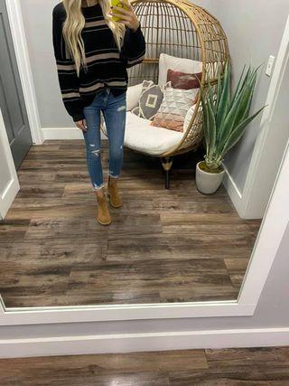 BLACK AND TAUPE STRIPE SWEATER