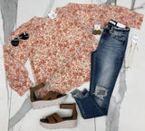 PEACH FLORAL LONG SLEEVE BLOUSE