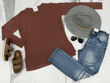 MARSALA SOFT SIDE RIBBED LIGHT WEIGHT SWEATER TOP
