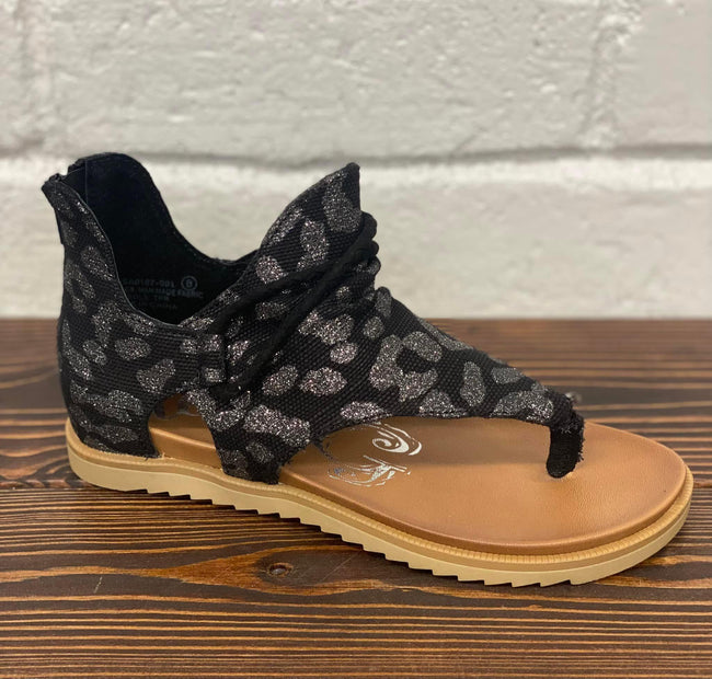 BLACK GLITZ LEOPARD SANDAL