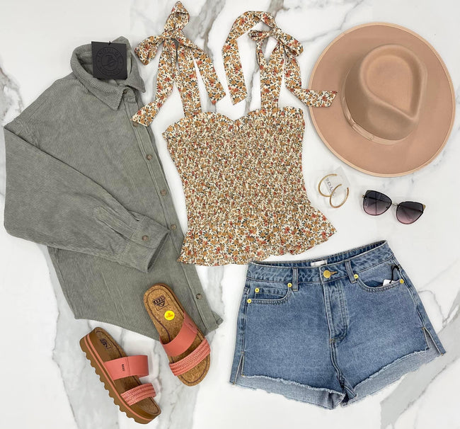 DUSTY SAGE CORDED BUTTON FRONT SHACKET