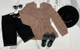 TAUPE ANIMAL PRINT SMOCKED BLOUSE