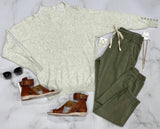 GREY BUTTON SLEEVE SWEATER TOP