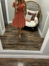 ROSE SWISS DOT TIERED DRESS