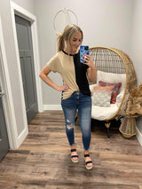 BLACK AND BEIGE CONTRAST TEE