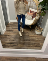 TAUPE MOCK NECK EXPOSED SEAM LONG SLEEVE TOP