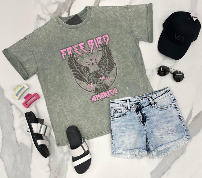 SAGE WASHED OVERSIZED FREE BIRD TEE