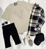 TAUPE DISTRESSED OVERSIZED FREE SPIRIT GRAPHIC TEE
