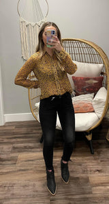 MUSTARD AND GOLD ANIMAL PRINT BLOUSE