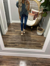 STORM BLUE FALL FLORAL TIE FRONT BLOUSE