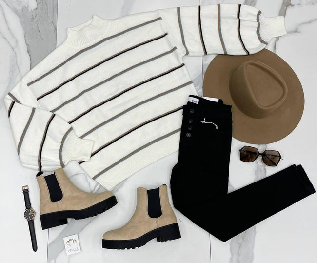 IVORY MULTI STRIPE SWEATER TOP
