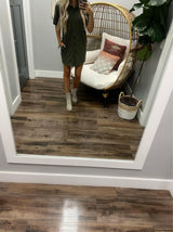 DARK OLIVE BUTTON UP SHORT SLEEVE DRESS
