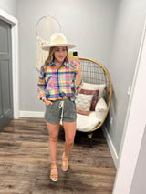 MULTI COLORED PLAID FLANNEL