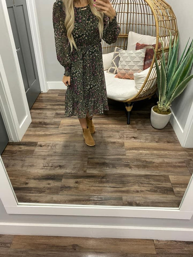 TEAL DITSY FLORAL DRESS