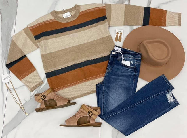 MULTI COLOR STRIPE SEQUIN SWEATER