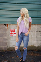 LILAC WAFFLE BUTTON FRONT TOP