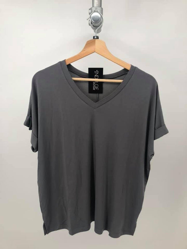 CHARCOAL CASUAL V NECK SHORT SLEEVE TEE