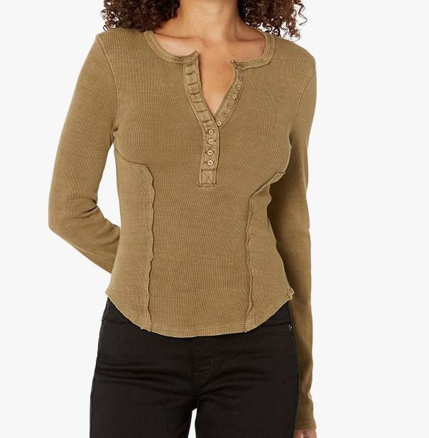 FREE PEOPLE TROPICAL NUT MAREEA HENLEY TOP