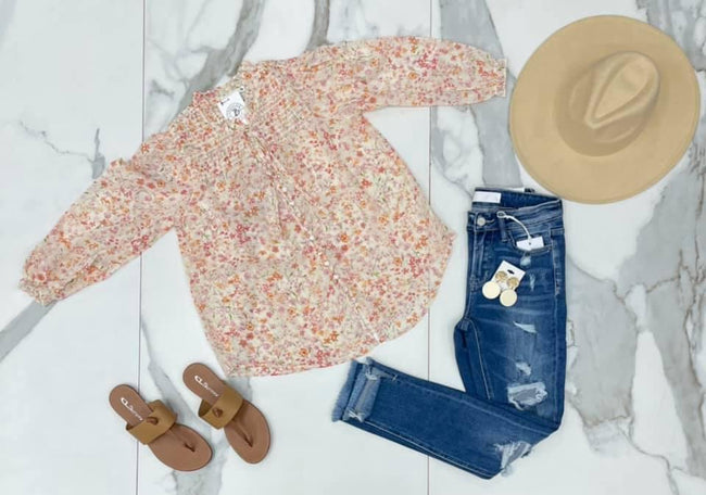 PINK FLORAL BUTTON BLOUSE