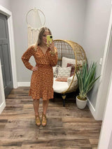 COPPER AND CREAM DITSY FLORAL SMOCK DRESS