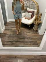 DUSTY MINT RIBBED DRAWSTRING SHORT