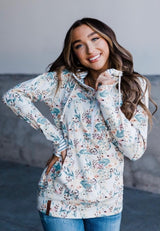 FLORAL STRIPE HALF ZIP HOODIE