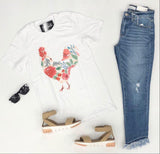 WHITE FLORAL ROOSTER TEE