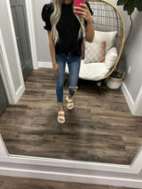 TRINA BLACK SMOCKED SLEEVE