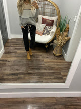 OATMEAL GREY BLACK STRIPE SPECKLED V NECK SWEATER