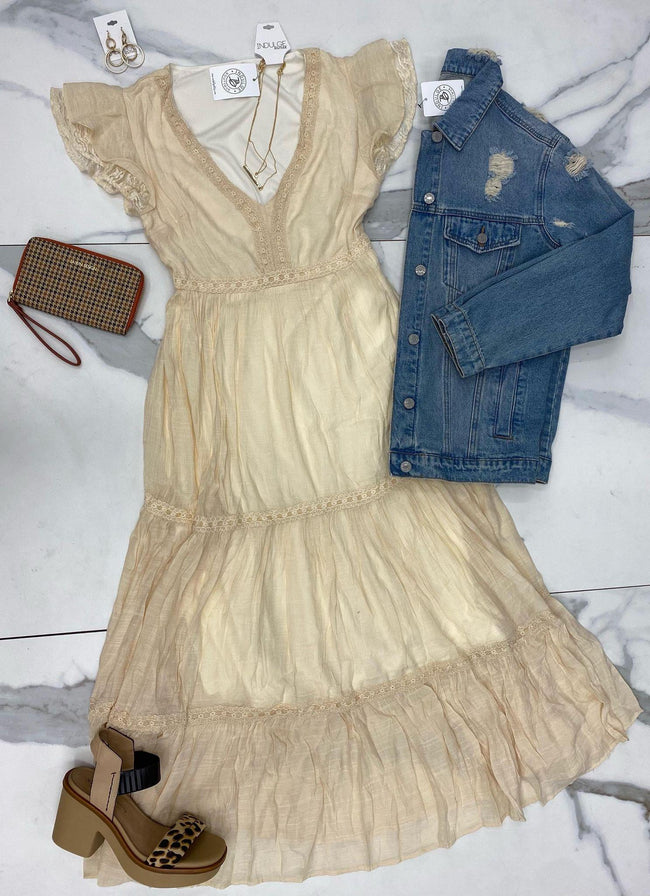 CREAM LACE TIERED DRESS