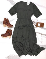 OLIVE LACE ACCENT DRESS