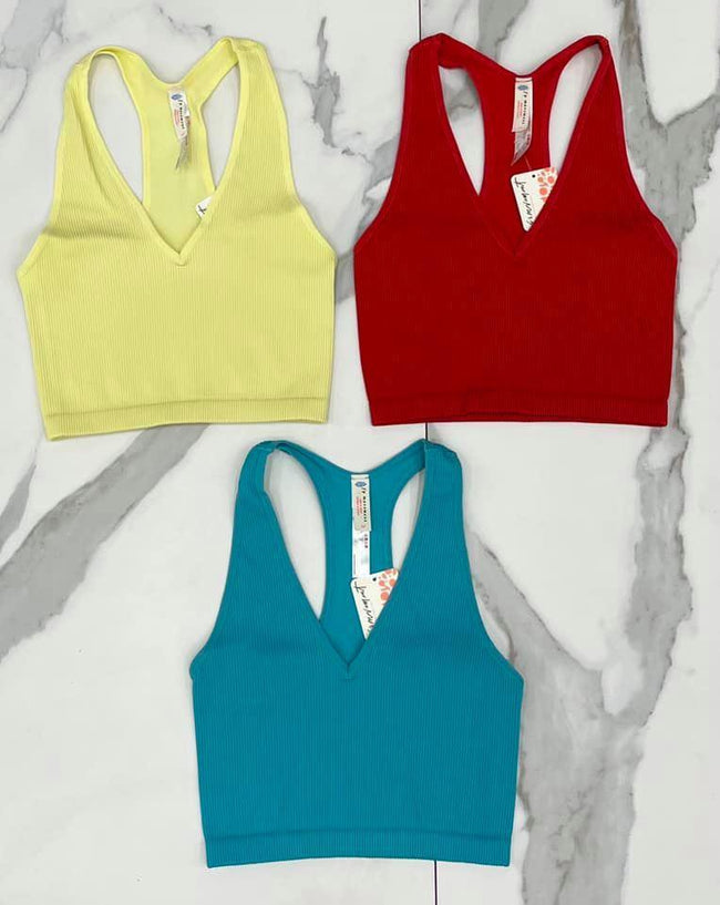 RED FREE PEOPLE RIBBED TANK