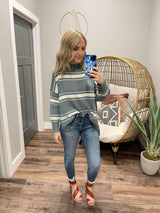 BLUE SAGE STRIPE SWEATER TOP
