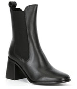 STEVE MADDEN ARGENT BLACK LEATHER BLOCK HEEL BOOTS