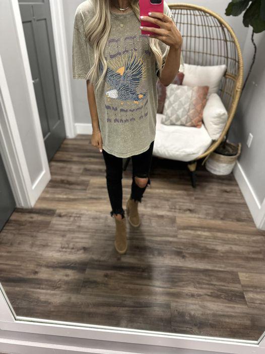 TAUPE WASHED FREE SPIRIT EAGLE TEE