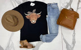 BLACK COW HEAD LEOPARD TEE