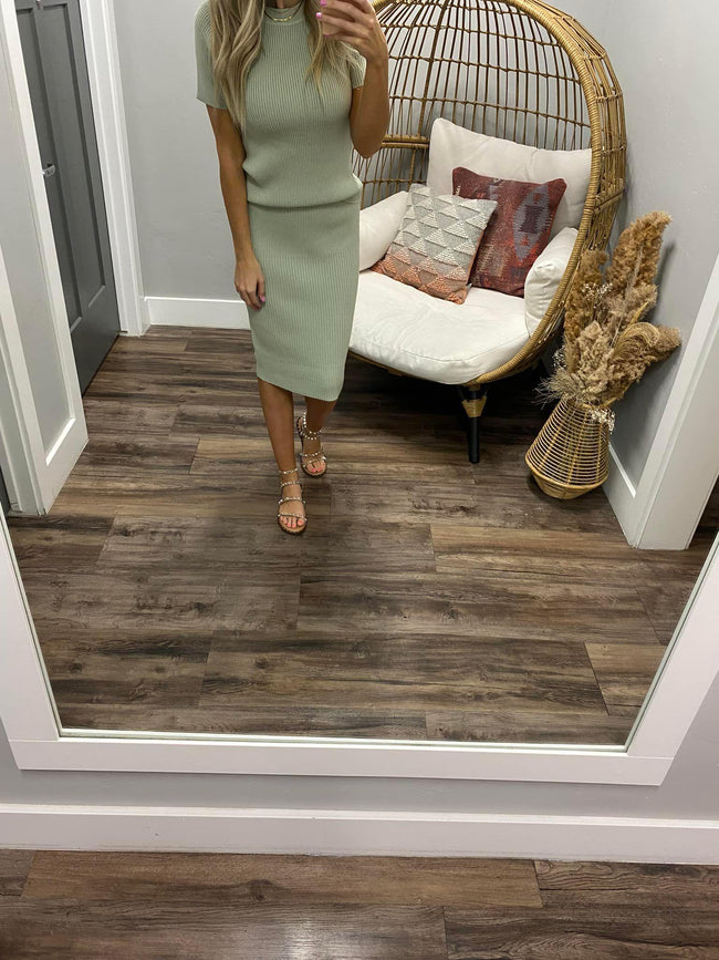 SAGE RIBBED PENCIL SKIRT
