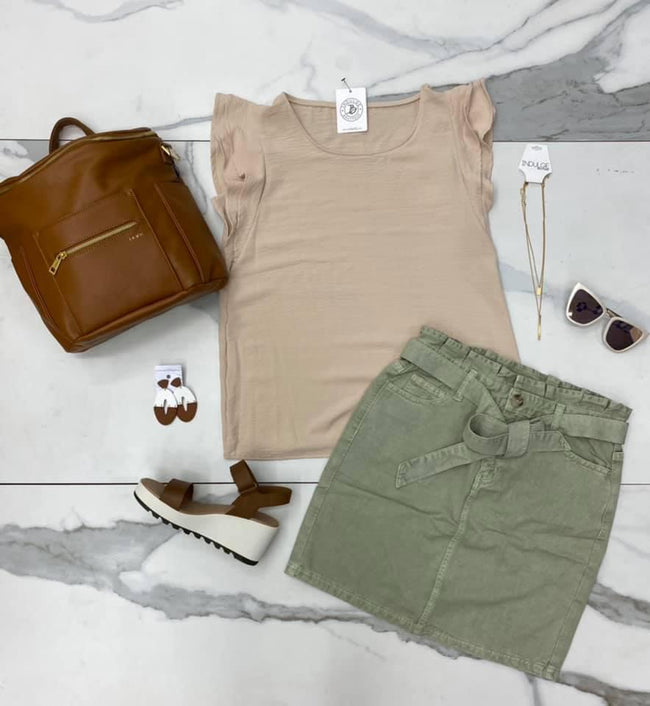SAGE BELTED SKIRT