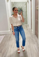 TAUPE DRAPE FRONT BLOUSE