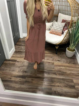 MAUVE EMBROIDERED BUTTON DOWN DRESS
