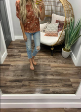 RUST FLORAL SMOCKED BOTTOM BLOUSE