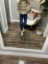 IVORY/CAMEL/GREY STRIPE CROTCHET SWEATER