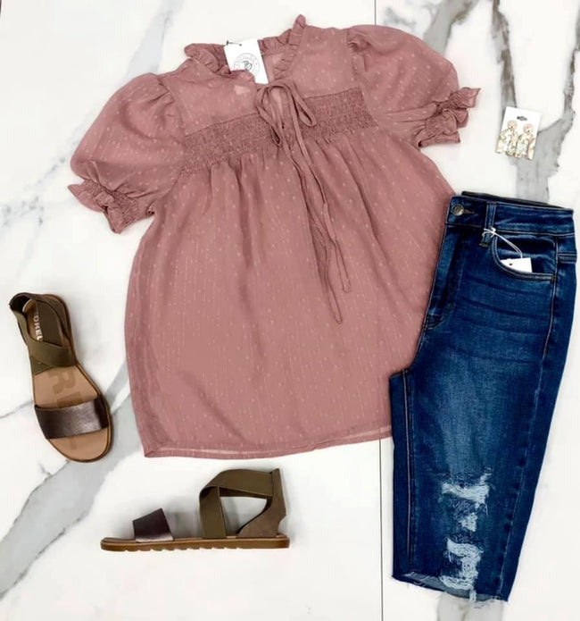 MAUVE SWISS DOT DETAIL BLOUSE