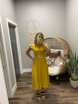 MUSTARD SMOCKED LAYERED DRESS