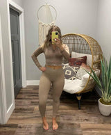 TAUPE WASHED RIBBED LEGGINGS