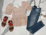 SMOCKED FLORAL BLOUSE