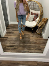 LAVENDER SCALLOPED SLEEVE BLOUSE