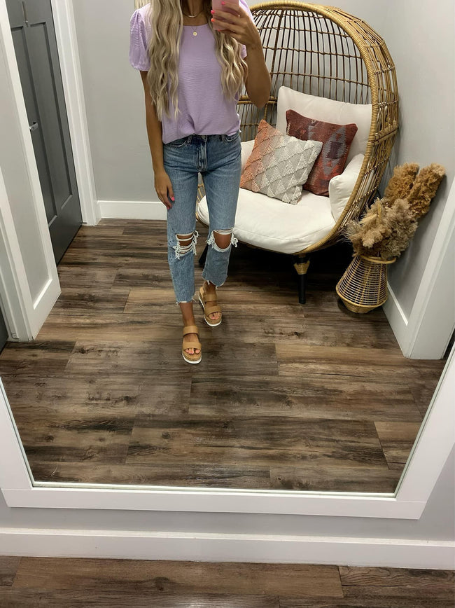 LAVENDER SCALLOPED SLEEVE BLOUSE